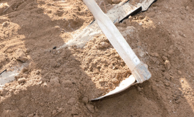 畑の土の高さをホルダーの高さに揃え、押しピンを取り除く